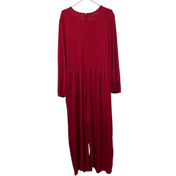 Women's Plus Red Ribbed V-neck Long Sleeve Ruched Jumpsuit NWT Size 24 - Picture 2 of 9
